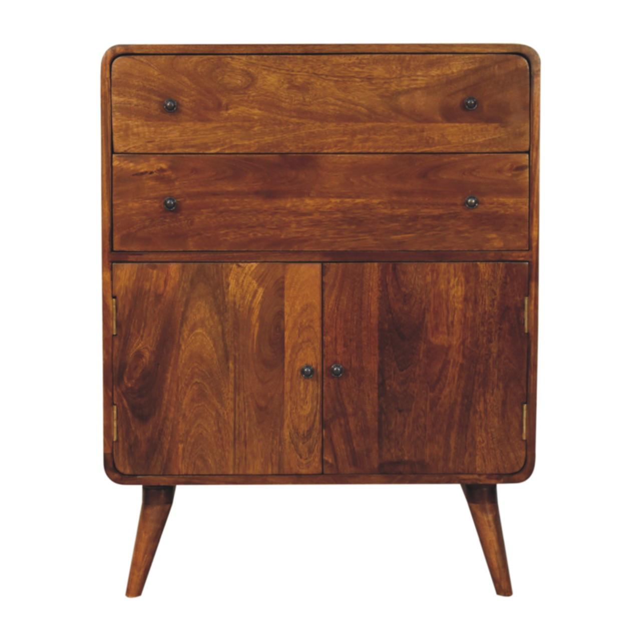 SCHRANK Geschwungener nordischer Charme, Braun - Messingfarben/Braun, Mangoholz/Holz (35/96/75cm) - Artisan Furniture