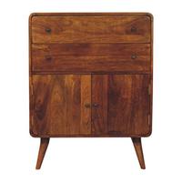 SCHRANK Geschwungener nordischer Charme, Braun - Messingfarben/Braun, Mangoholz/Holz (35/96/75cm) - Artisan Furniture