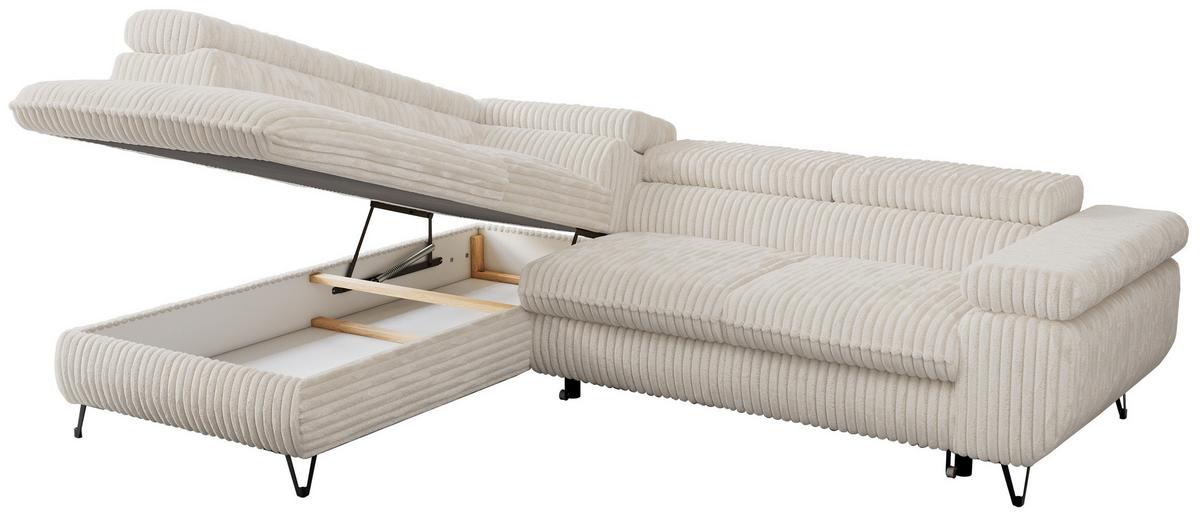 ECKSOFA PEDRO L Beige Cord - Links Seite - Beige/Schwarz, Textil/Metall (208/273cm) - MKS