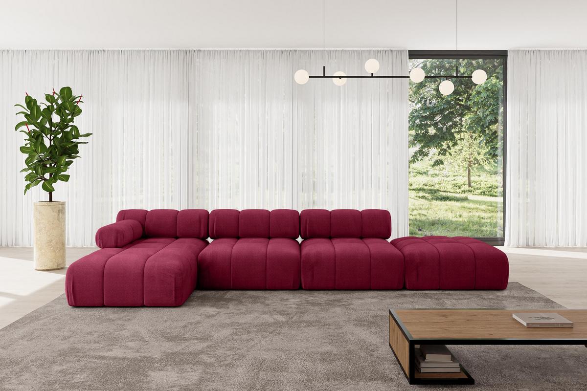 ECKSOFA modulares Sofa Lizur-L2 - 380x160x70 cm Bordeauxrot Velours - Bordeaux, Holzwerkstoff/Textil (380/160cm) - ALTDECOR