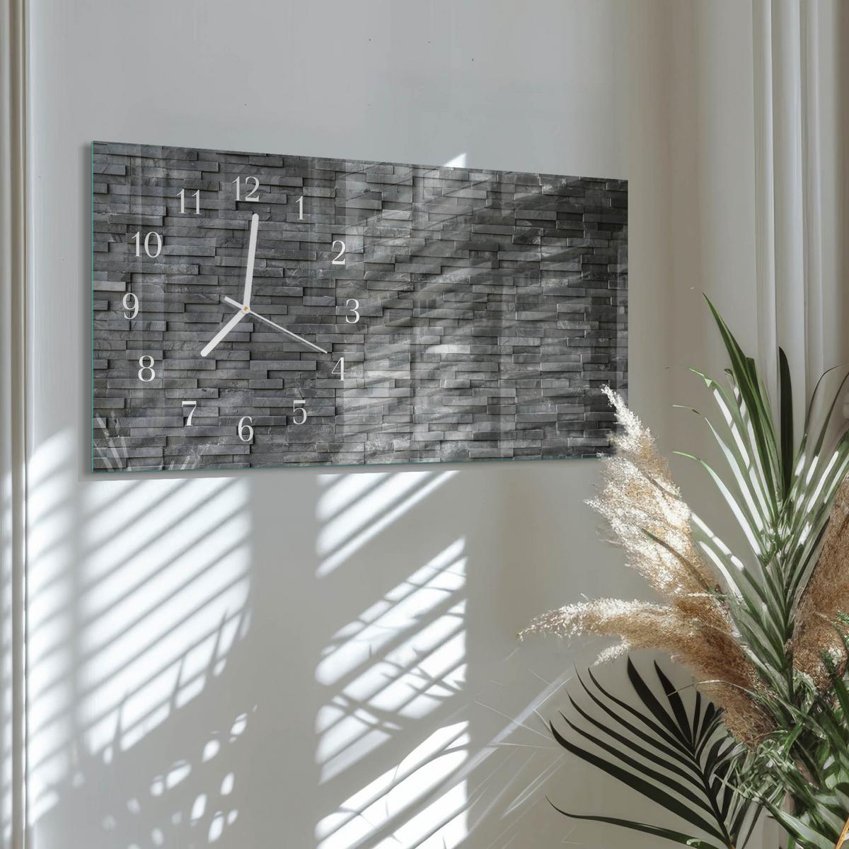 WANDUHR aus Glas 60x30 cm - Steinstruktur - Grau, Glas (60/30/0.4cm) - TULUP