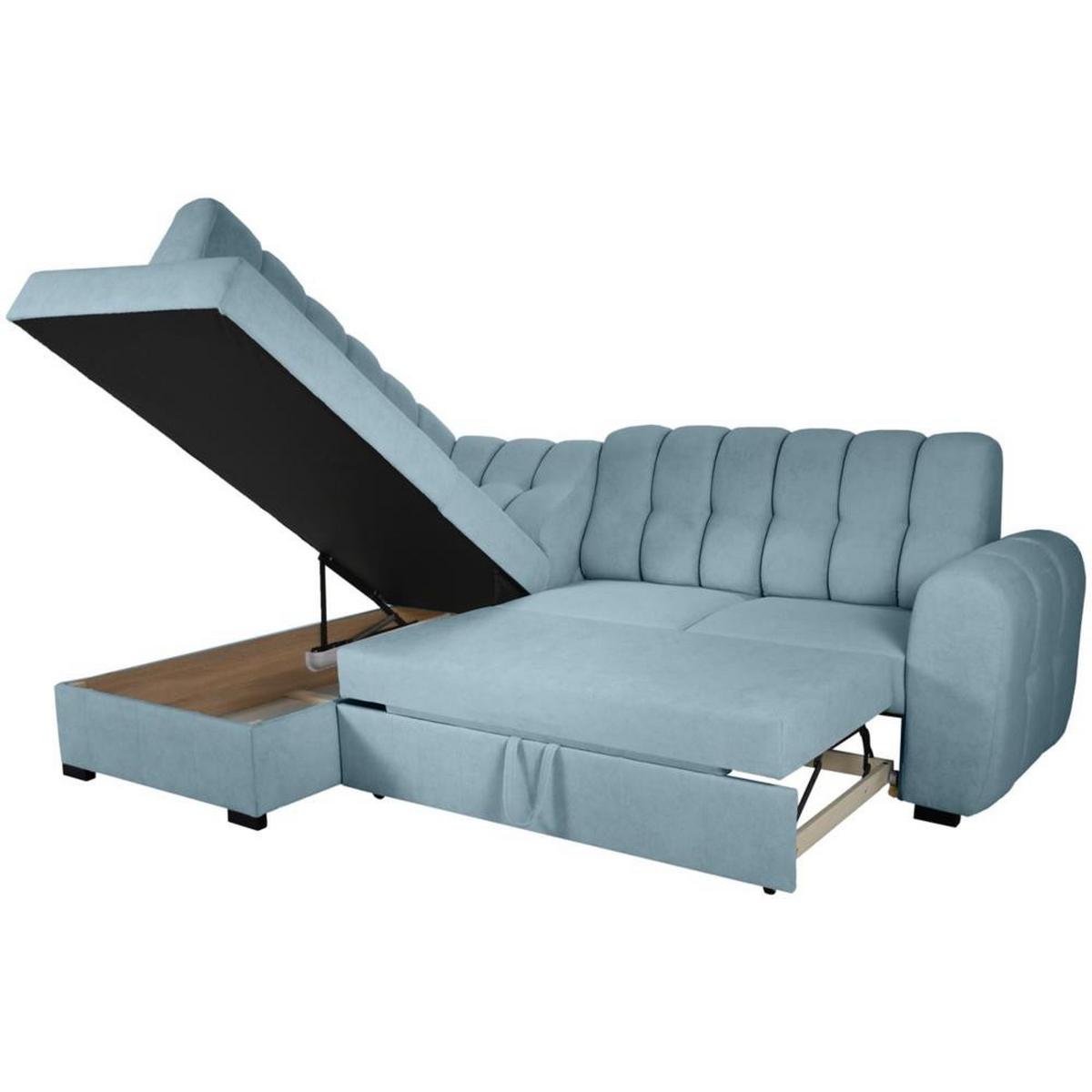 ECKSCHLAFSOFA Zoja links hellblau - Schwarz/Hellblau, Textil (261/193cm) - Beautysofa