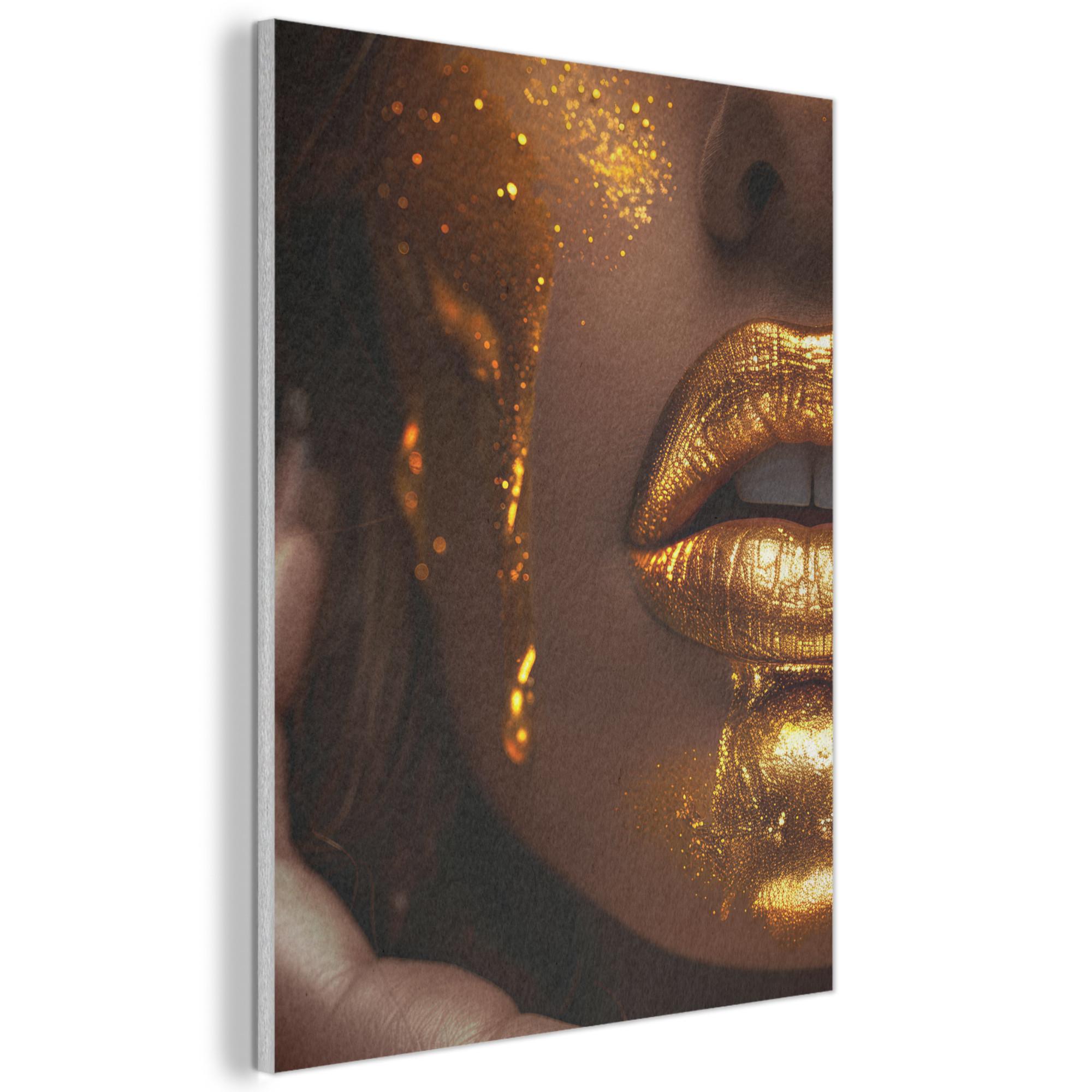 AKUSTIKBILD Frau - Gold - Luxus - Porträt Wandbilder 60x80 cm - Goldfarben, Kunststoff (60/80/0.9cm) - MuchoWow