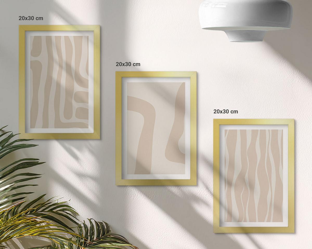 BILDER SET 3er Set - 20x30 cm Goldrahmen - Abstrakte Boho-Muster - Goldfarben, Kunststoff (20/30cm) - TULUP