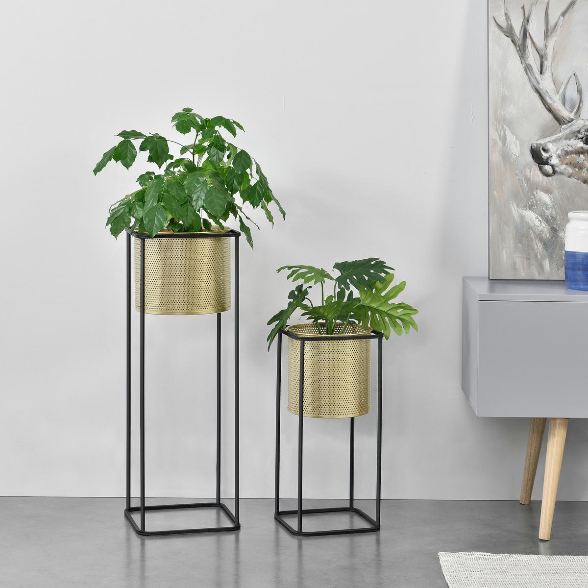 PFLANZSTÄNDER-SET 2 TLG. Mettet - Goldfarben/Schwarz, Metall (25/70/25cm) - [en.casa]