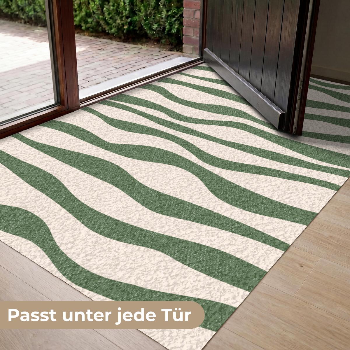 FUSSMATTE Wellenlinien - Beige - Grün - Streifen - Abstrakt Fußabtreter 150x90 cm - Dunkelgrün, Kunststoff (150/0.4cm) - MuchoWow