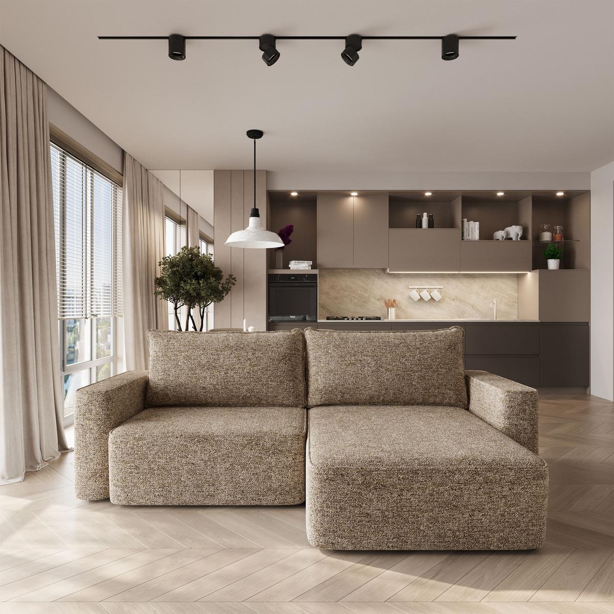 ECKSOFA BELISE BL Beige Chenille mit Schlaffunktion - Beige, Holz/Textil (252/162cm) - MASSENO