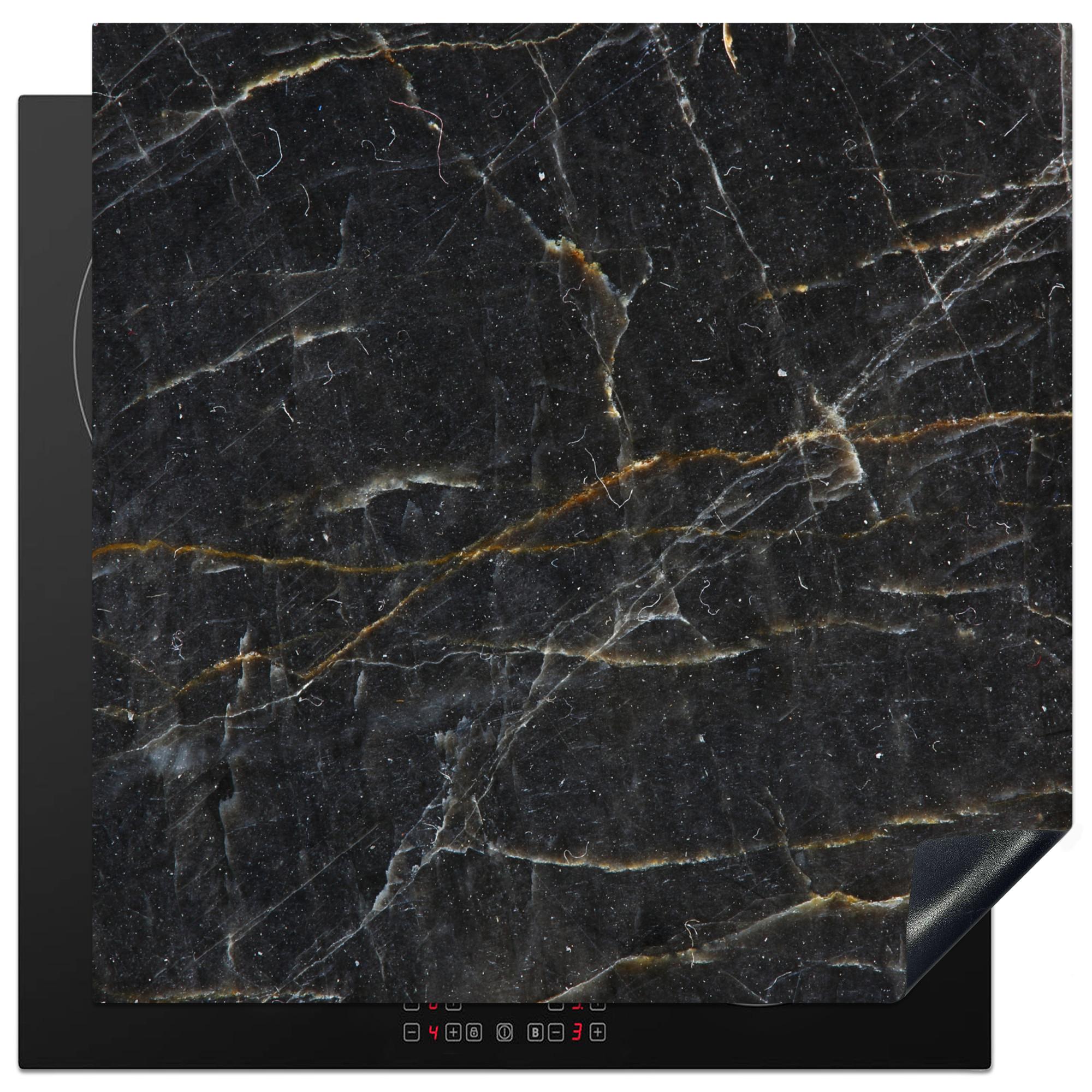 HERDABDECKPLATTE Marmor - Schwarz - Gold - Grau - Marmorstruktur Induktionsmatte 78x78 cm - Goldfarben, Kunststoff (78/78/0.2cm) - MuchoWow