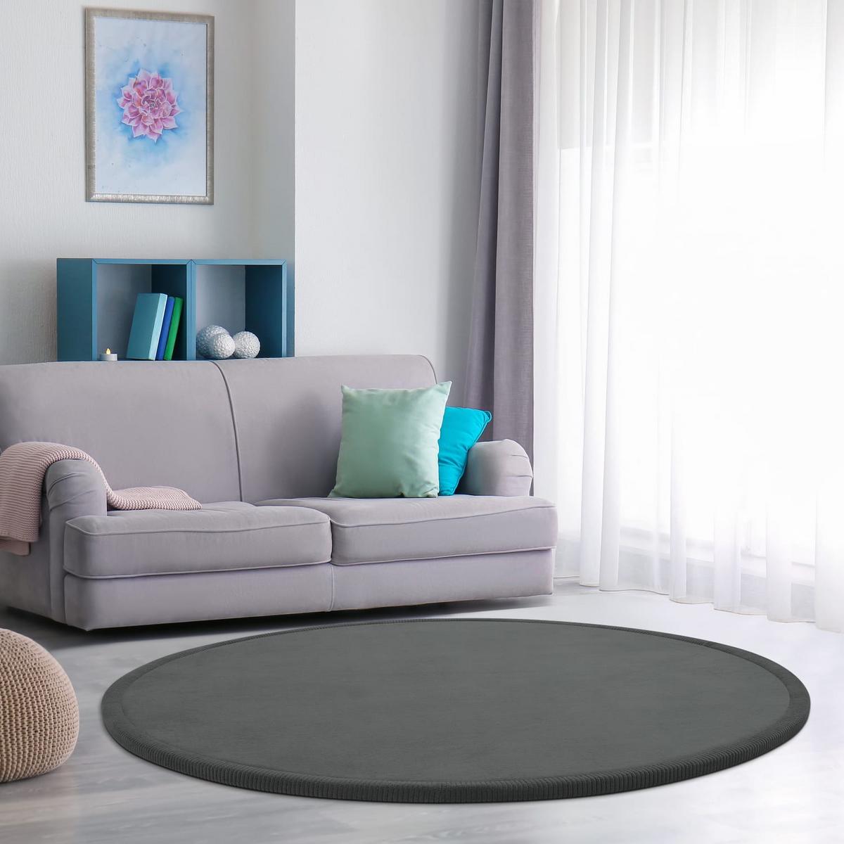 KURZFLORTEPPICH Waschbar, einfarbig, aus Polyester, Anthrazit, Ø 160 cm - Anthrazit, Textil (160/160cm) - KADIMA DESIGN