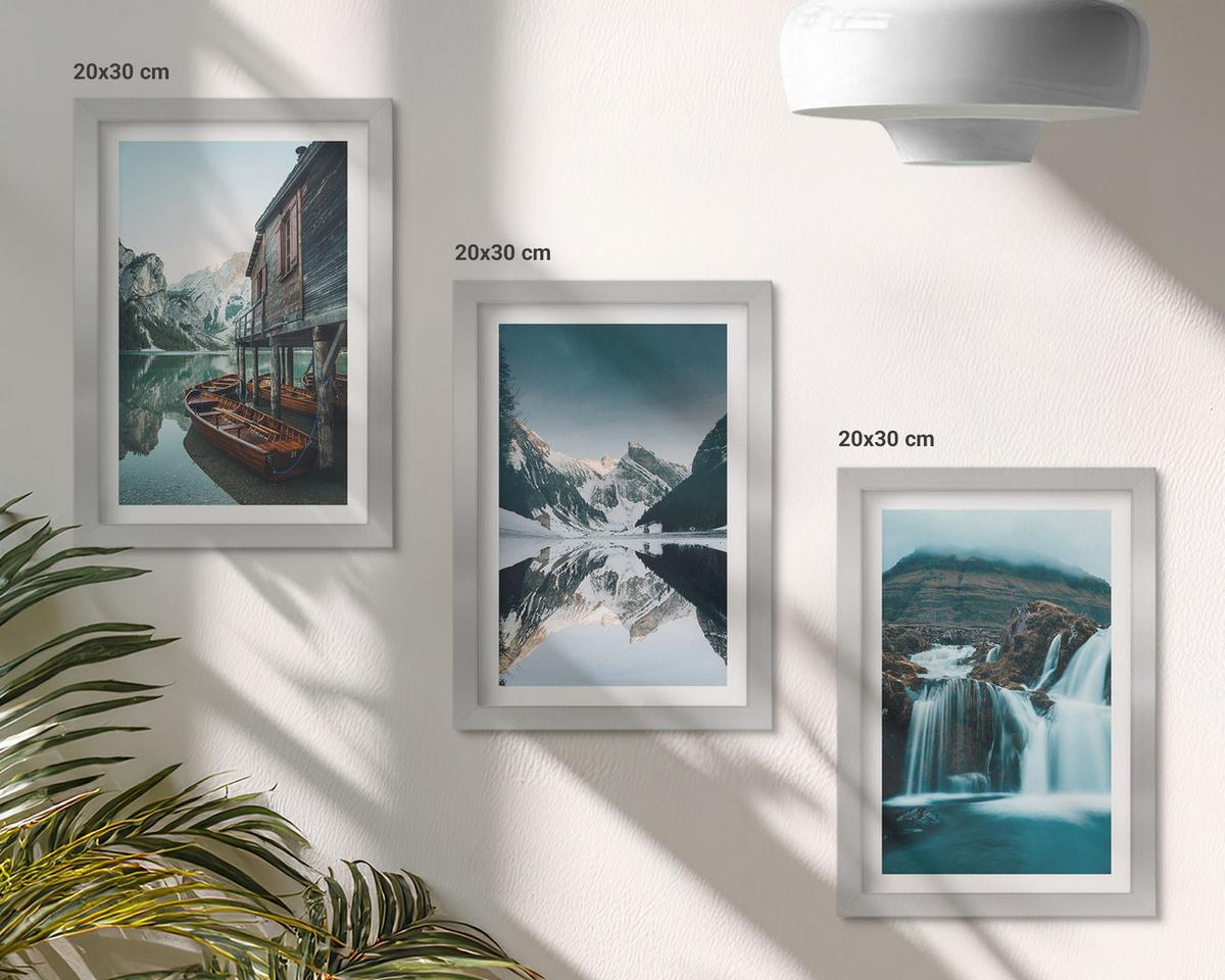 BILDER SET 3er Set - 20x30 cm Silberner Rahmen - Berglandschaften Wasserfall See - Silberfarben, Kunststoff (20/30cm) - TULUP
