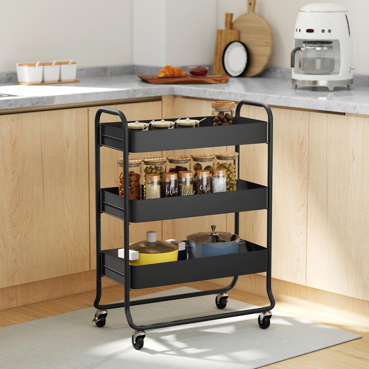 KÜCHENWAGEN Metall Schwarz - Schwarz, Metall (34/87/64.5cm) - HOMCOM