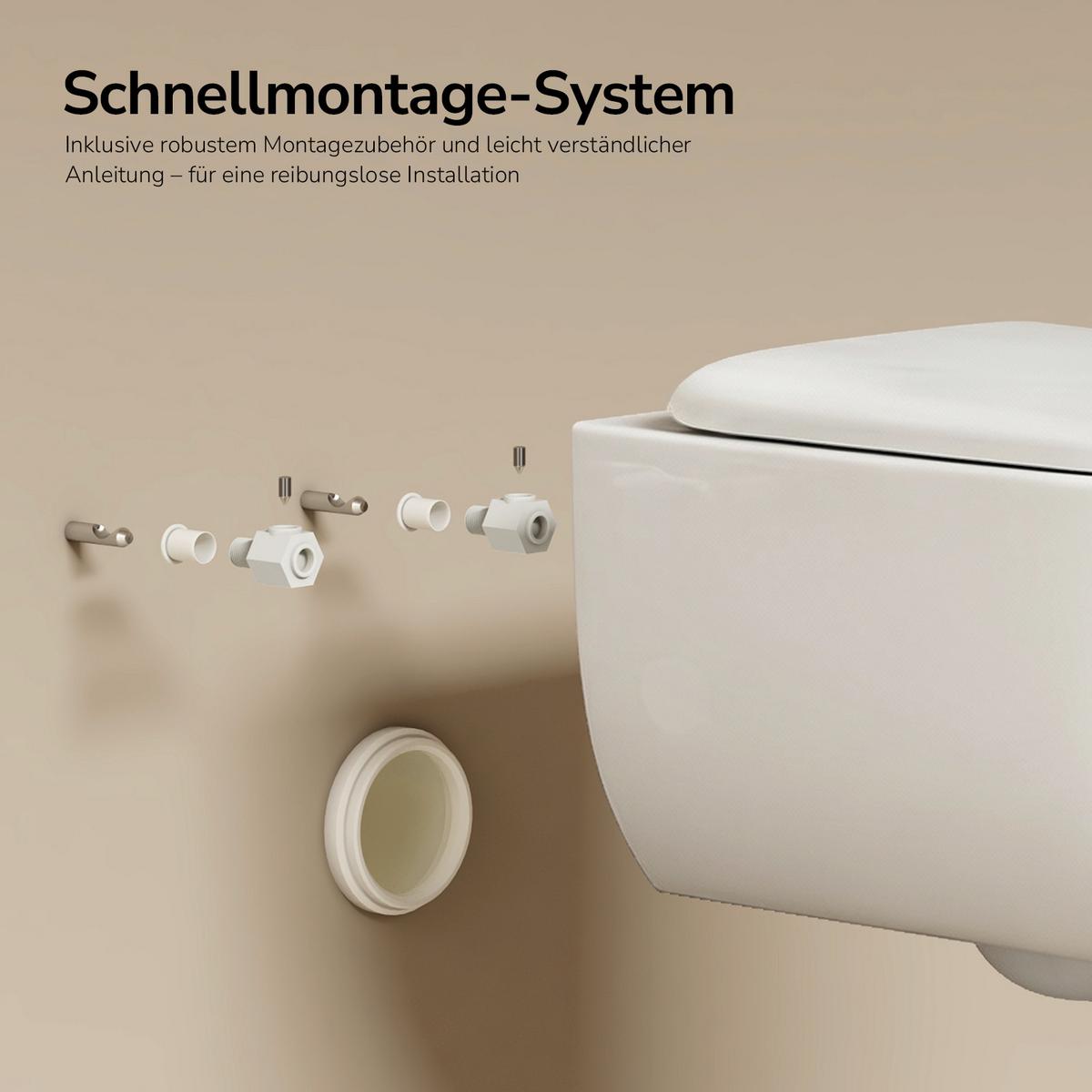 WAND-WC Set 55,5 x 36,5 cm inkl. WC-Sitz mit Absenkautomatik weiß glänzend - Weiß, Keramik (36.5/36/55.5cm) - EMKE