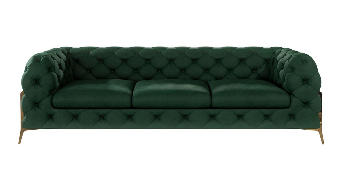 CHESTERFIELD-SOFA 3-Sitzer Lexi Flasche Grün Samt - Smaragdgrün/Goldfarben, Holz/Textil (243/75/100cm) - S-Style Möbel