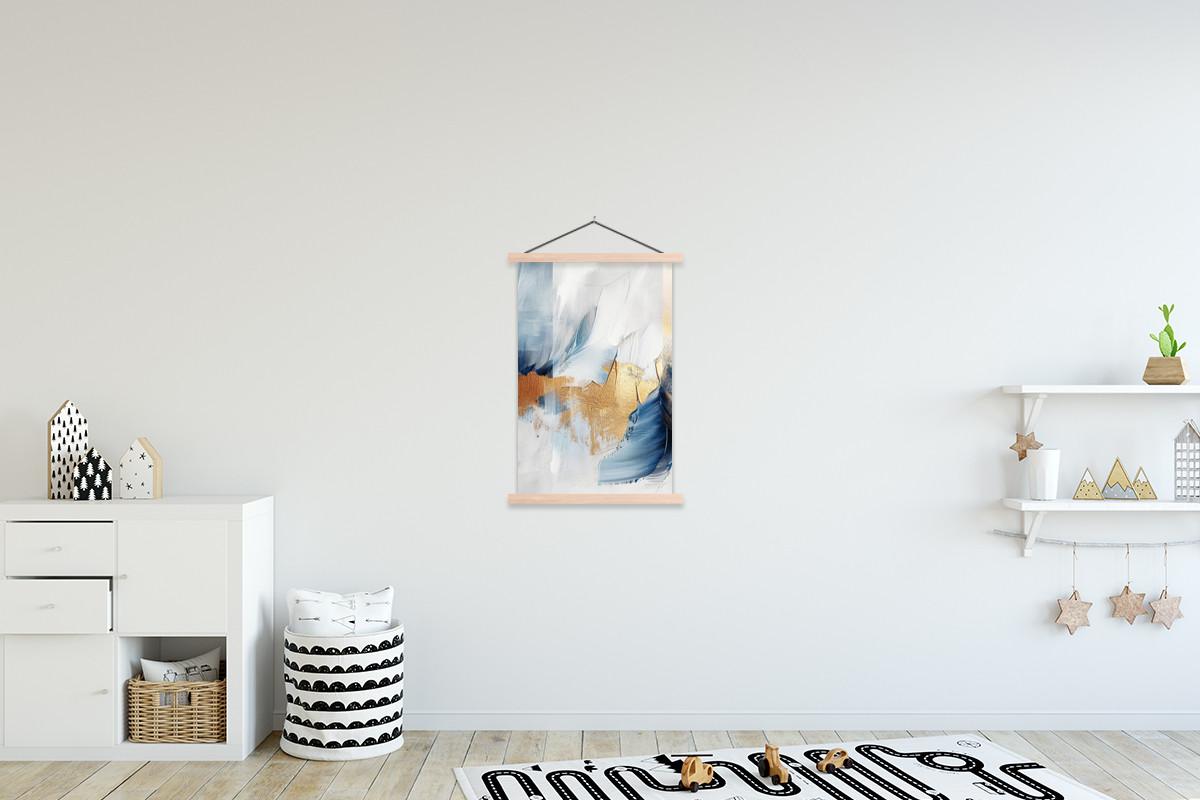 POSTER MIT MAGNETLEISTEN Gold - Blau - Aquarell - Kunst - Modern Wandbild Schlafzimmer 60x90 cm - Hellblau, Textil (60/90/0.15cm) - MuchoWow