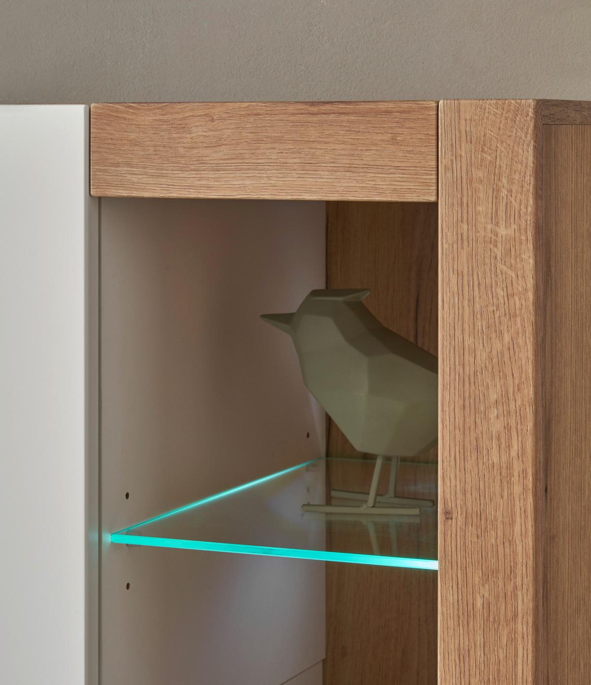 WOHNZIMMER-SET Wandboard weiß matt, Evoke Eiche, Wohnkombination Set 2-teilig - Eichefarben/Silberfarben, Glas/Holzwerkstoff (198/170/43cm) - Furn.Design
