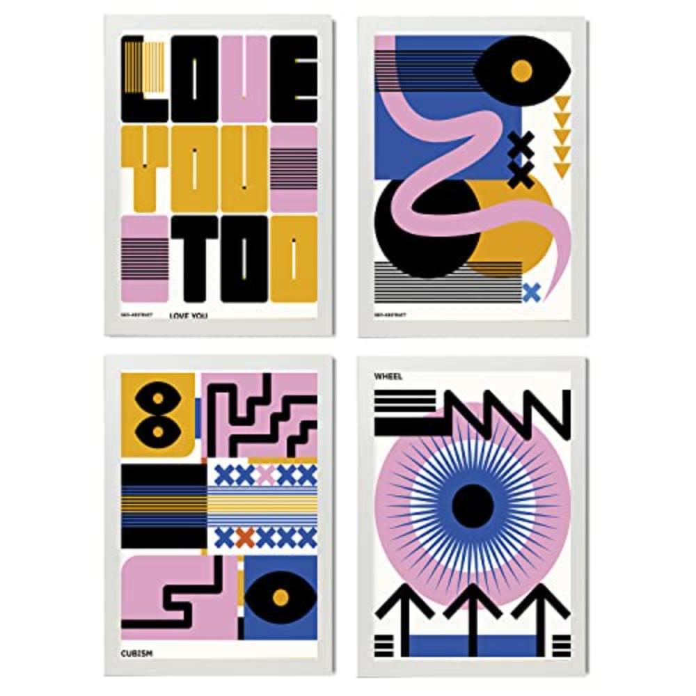 POSTER Set mit 4 Abstrakte Kubismus Liebe Ästhetische A3 Weißer Rahmen - Weiß, Papier (29.7/3cm) - Nacnic