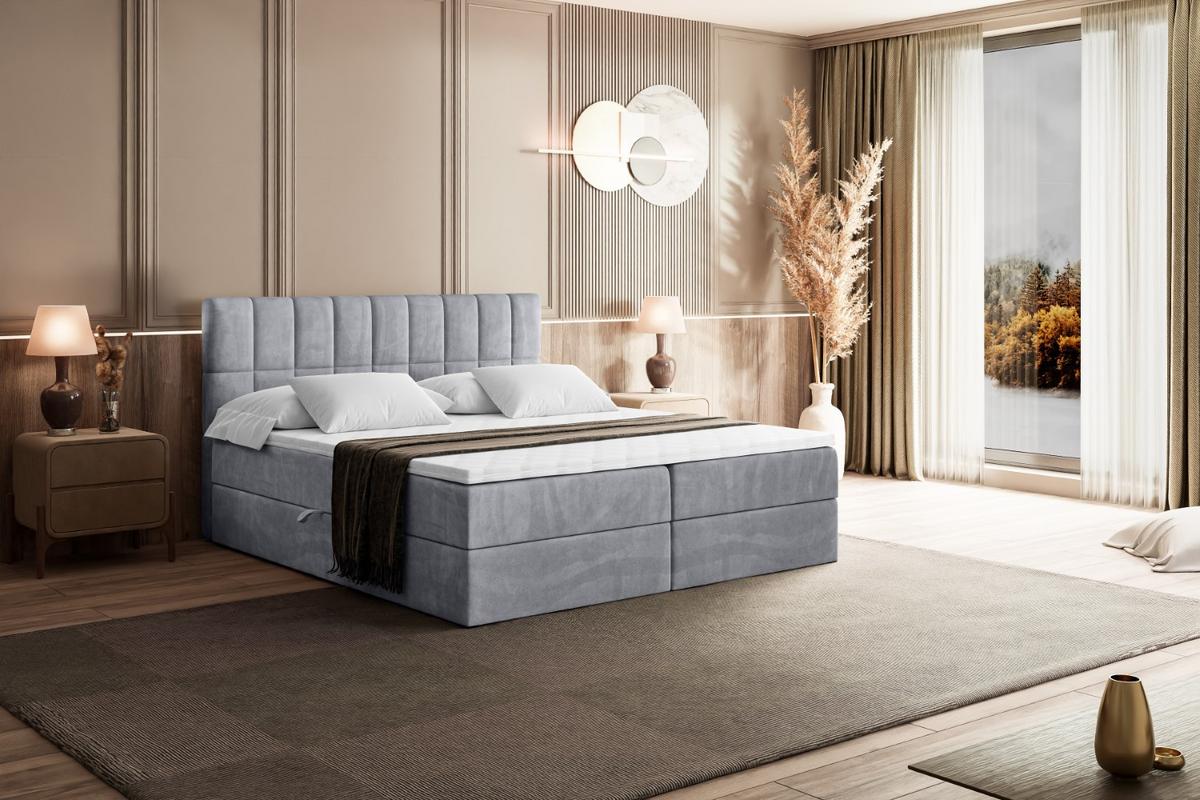 BOXBETT mit Matratze H3 und Lattenrost - MIAMI - 180x200 cm Hellgrau - Hellgrau, Holzwerkstoff (180/200cm) - ALTDECOR