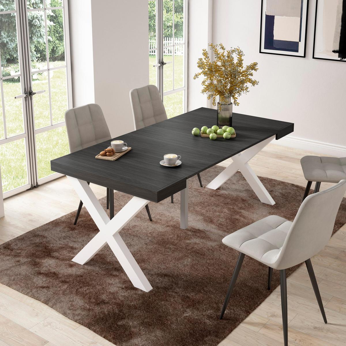 KONSOLENTISCH ausziehbar 58 bis 180cm, für 8 Gäste, schwarz, 90/58/73cm - Schwarz/Weiß, Holzwerkstoff (90/180/73cm) - Skraut Home