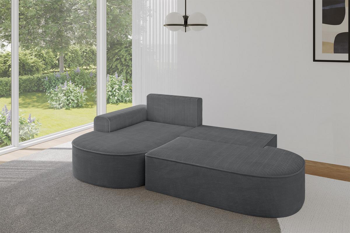 ECKSOFA mit Schlaffunktion und Bettkasten Ottomane Links MARI-L1-S - 283x167x73 cm Dunkelgrau Cord - Alufarben/Schwarz, Holzwerkstoff/Kunststoff (283/167cm) - ALTDECOR