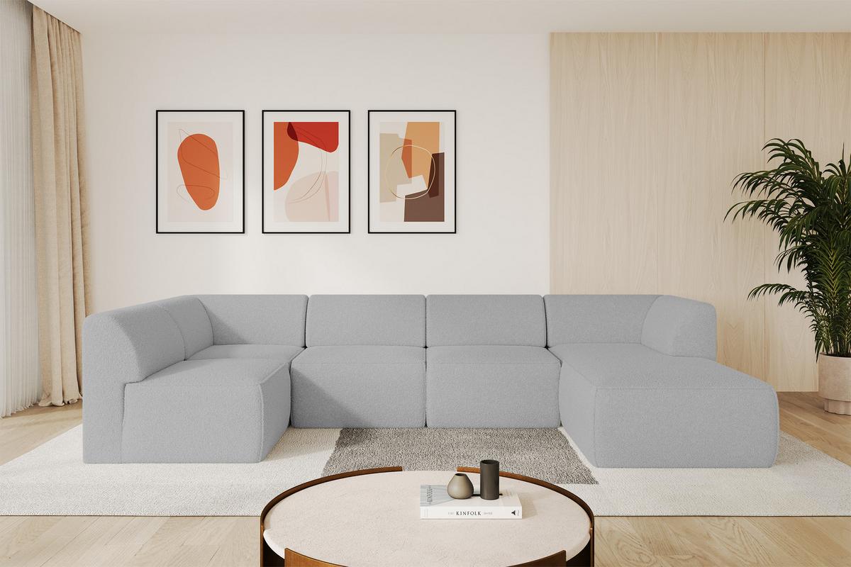 WOHNLANDSCHAFT Ottomane Rechts MOVO-L 345x180x78 cm Hellgrau Bouclé - Anthrazit, Holzwerkstoff/Kunststoff (180/78/345cm) - ALTDECOR