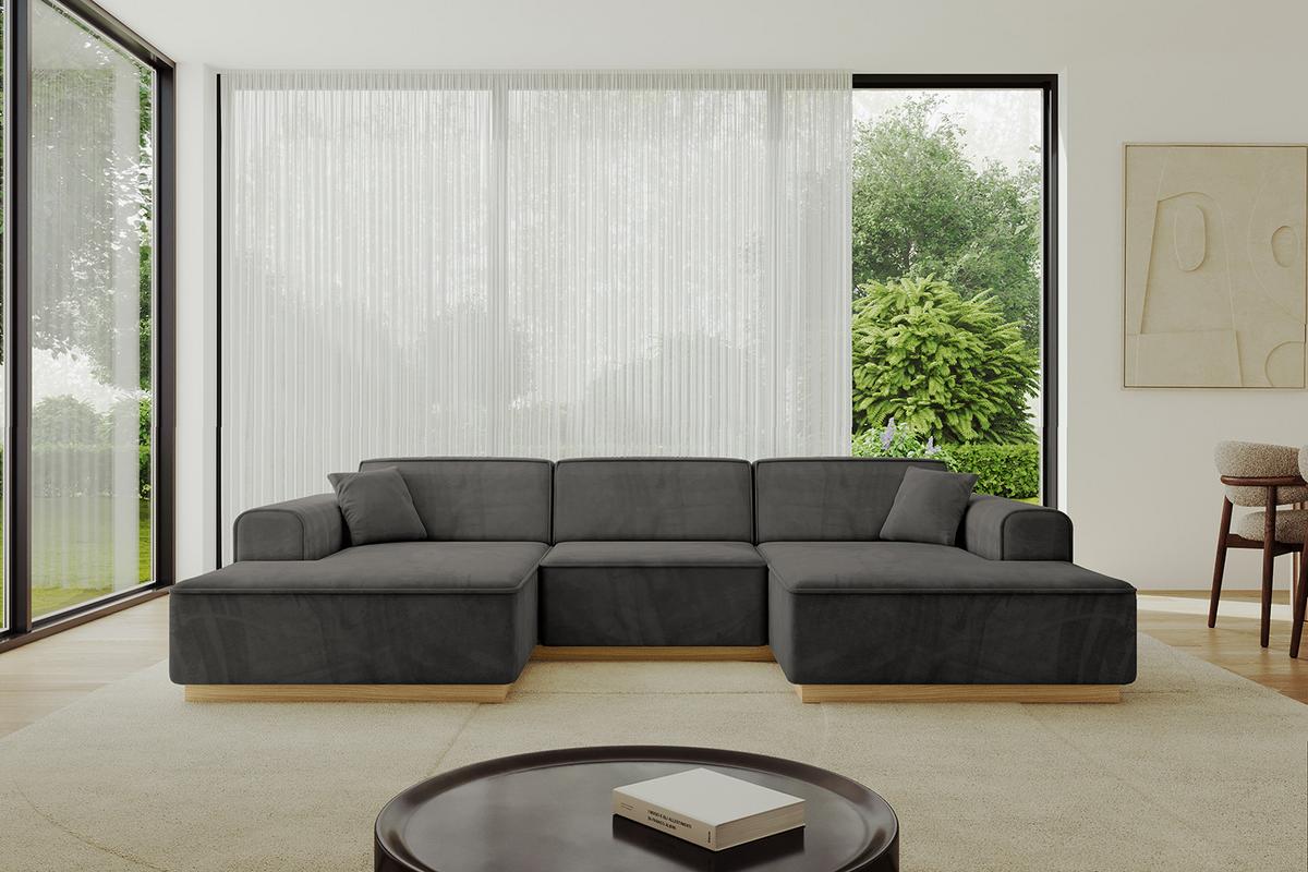 WOHNLANDSCHAFT IREA-U1-v2 - 301x165x80 cm Ecru - Anthrazit, Holzwerkstoff/Textil (301/80/165cm) - ALTDECOR