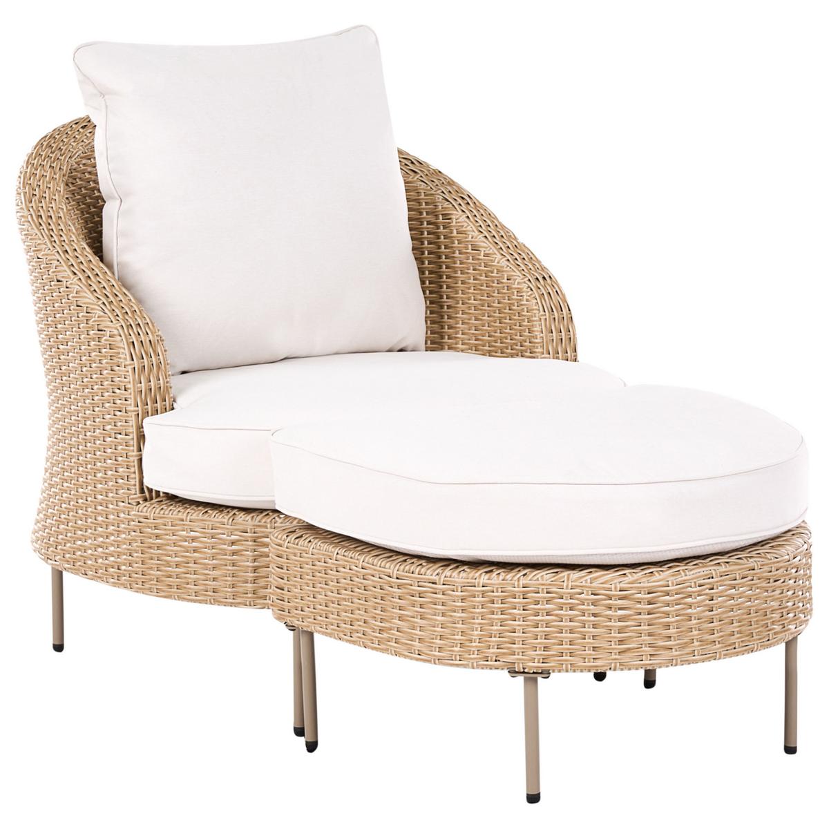 GARTENSESSEL mit Ottomane Polyrattan Beige Arcille - Beige, Kunststoff (80/80/93cm) - Beliani