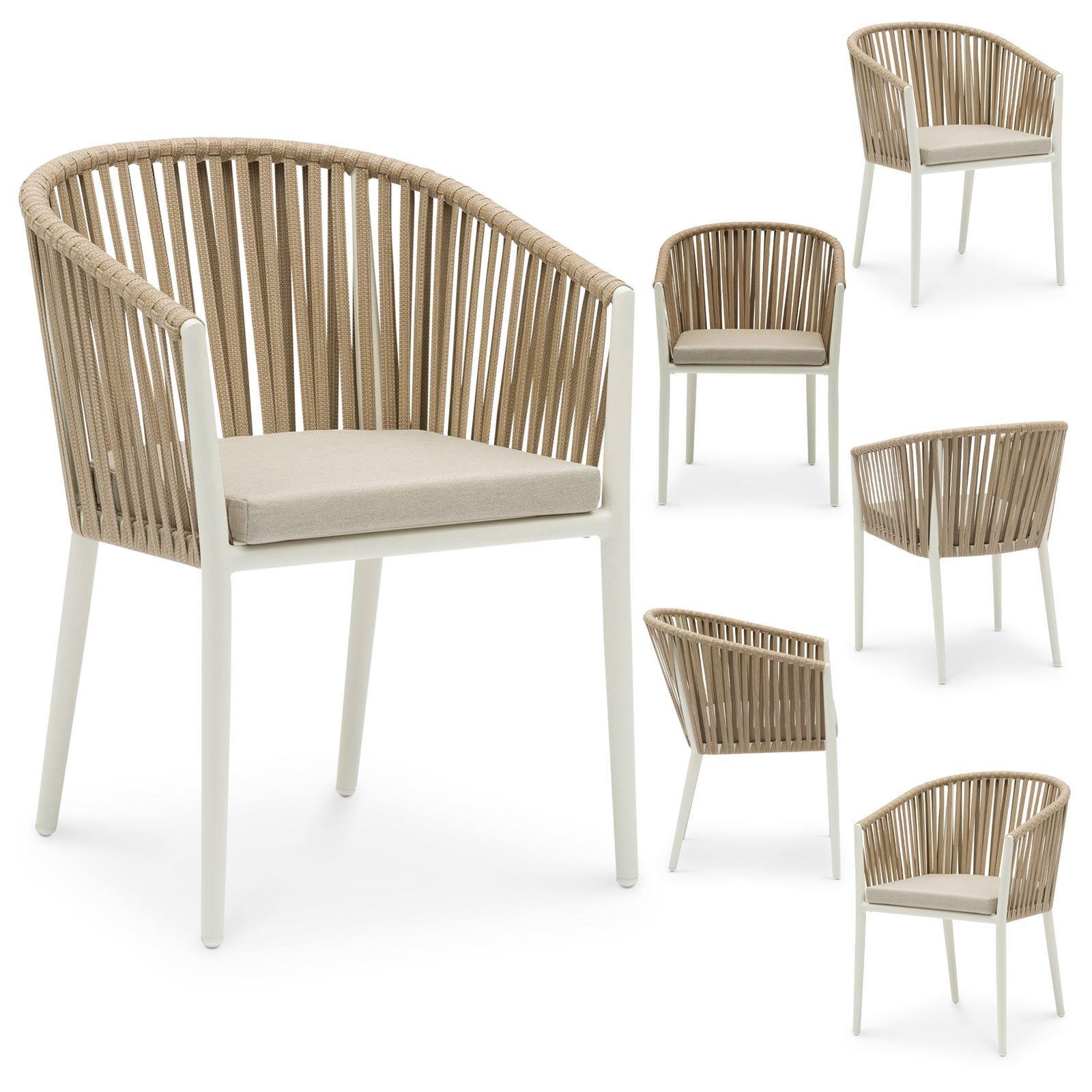GARTENSTÜHLE ISOLA 6er-Set beige, weiß - Beige, Textil/Metall (56/78/62cm) - IDIMEX
