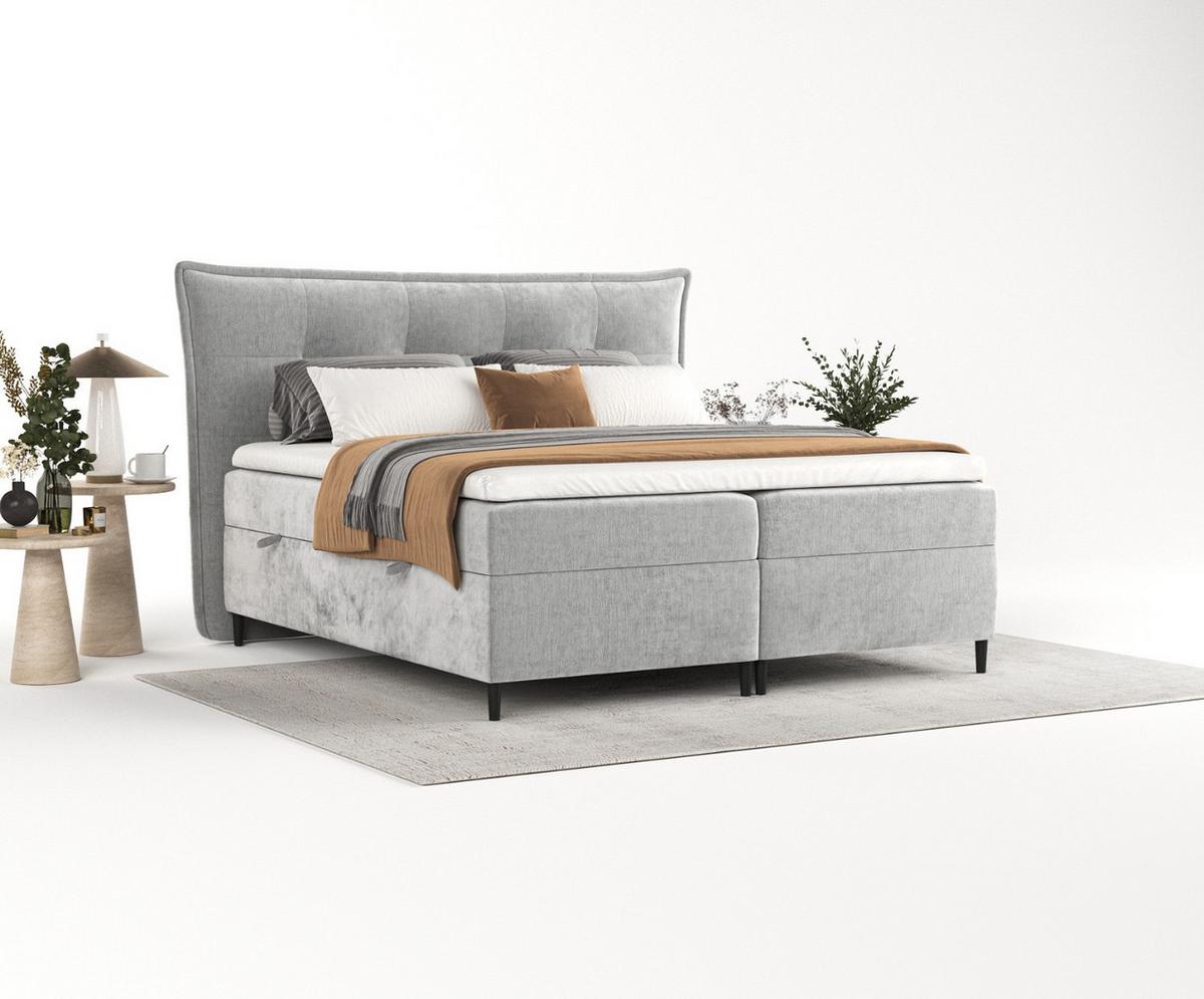 BOXBETT Las Palmas 180/200 cm Hellgrau im Lotta Stoff - Hellgrau/Schwarz, Holz/Holzwerkstoff (180/200cm) - AltaBeds