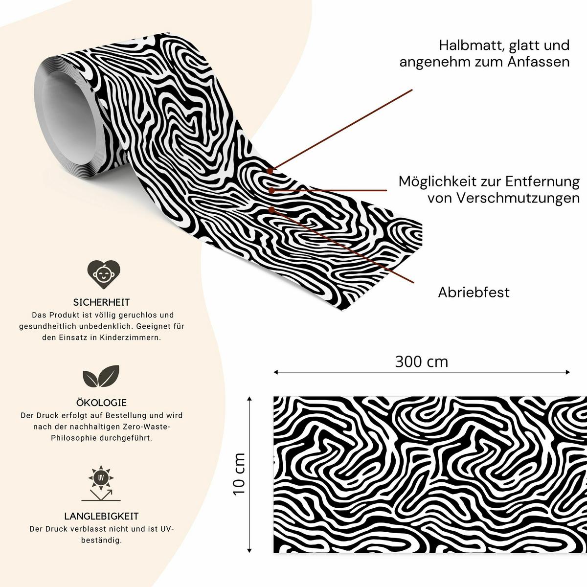 TAPETENBORDÜRE selbstklebend schwarz-weiß ABSTRAKTION moderne Muster - Schwarz/Weiß, Papier (10/300/300cm) - Muralo