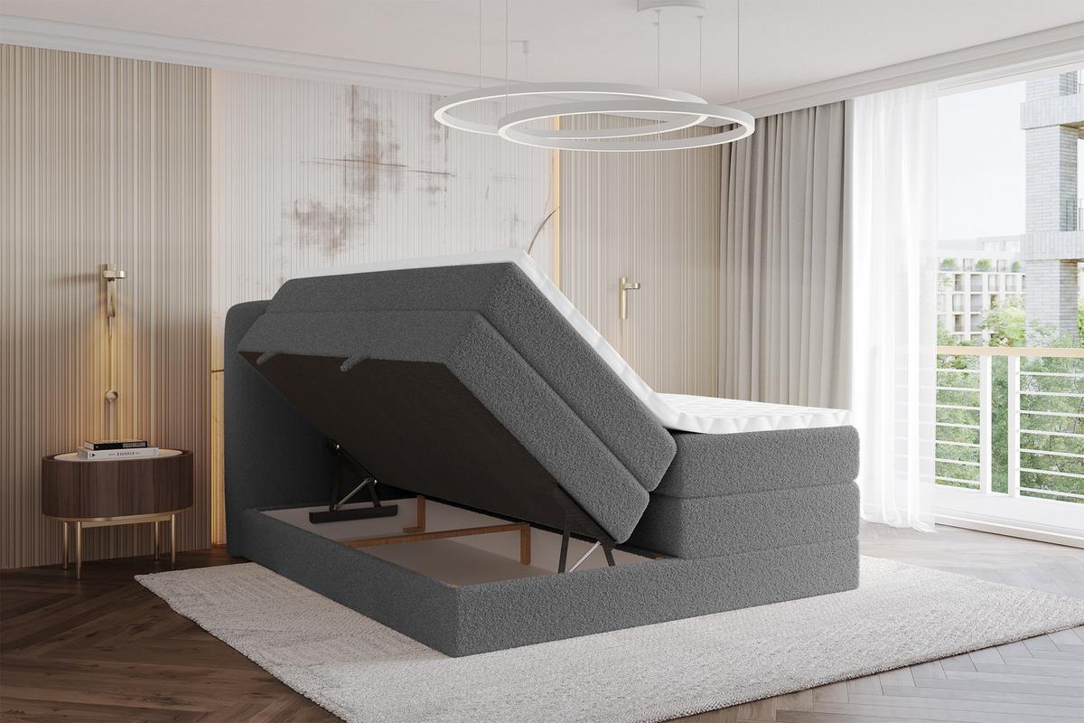 BOXSPRINGBETT mit Matratze H3/H4 - NINA KING - 200x200 cm Grau - Titanfarben, Holzwerkstoff (200/200cm) - ALTDECOR