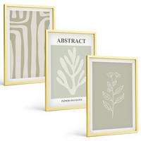 BILDER SET 3er Set - 40x60 cm Goldrahmen - Abstrakte Pflanzenmuster - Goldfarben, Kunststoff (40/60cm) - TULUP