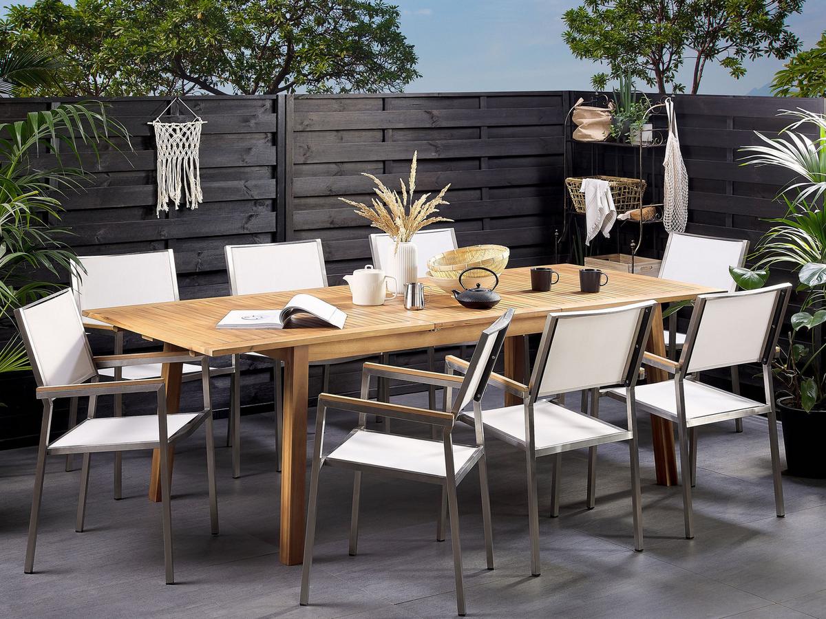 GARTENTISCH Akazienholz hellbraun 180-240/100 cm ausziehbar Cesana - Hellbraun, Holz (180/100/75cm) - Beliani
