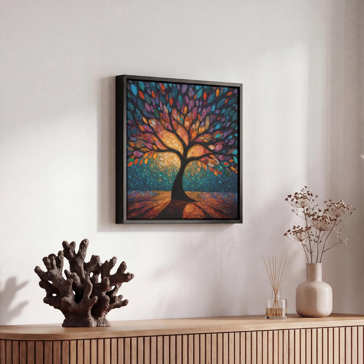 LEINWAND Bilder mit Rahmen - Mosaik - Bunt - Baum - Äste - 20x20 - Multicolor, Textil (20/20cm) - MuchoWow