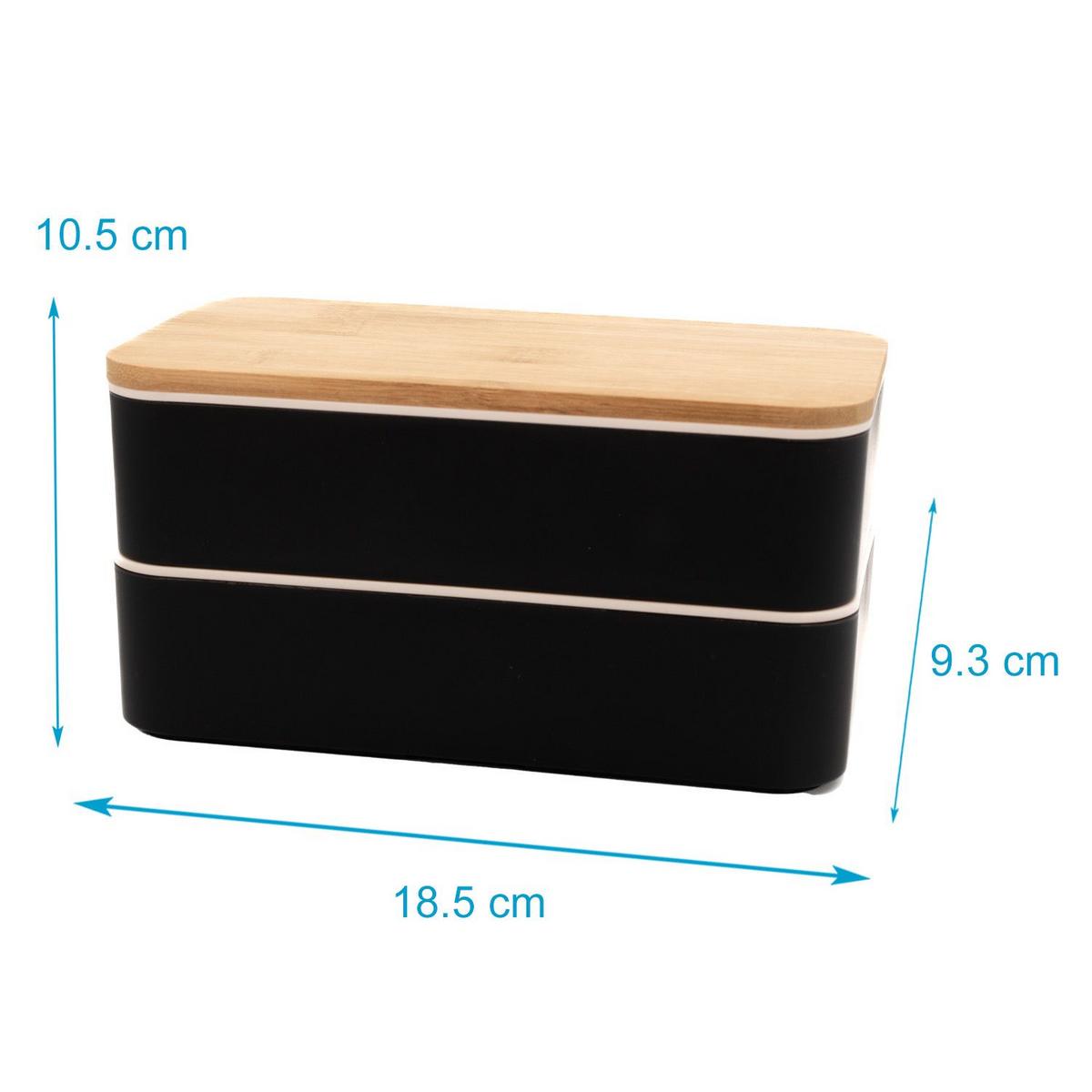 LUNCH BROTBOX mit Messer Gabel Löffel - Schwarz, Naturmaterialen (10.5/9.3/18.5cm) - Intirilife