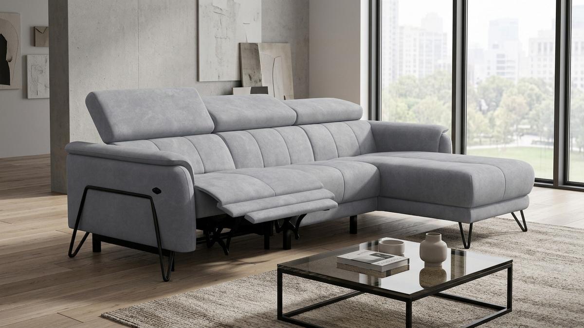 ECKSOFA RODEN 4-Sitzer mit Relax, hellgrau, Veloursstoff - Hellgrau, Holz/Textil (268/92cm) - Wozimo