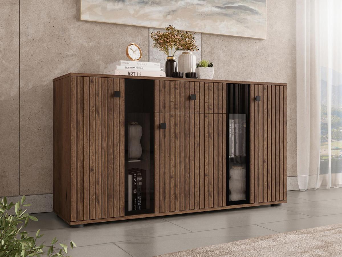 KOMMODE Salsa II - Nussbaumfarben/Schwarz, Holzwerkstoff/Kunststoff (141/80/41cm) - MIRJAN24