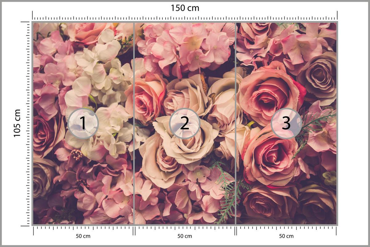 FOTOTAPETE für Schlafzimmer Pinke Rosen Boho Blumen 150x105 - Beige/Violett, Papier (150/105cm) - Muralo