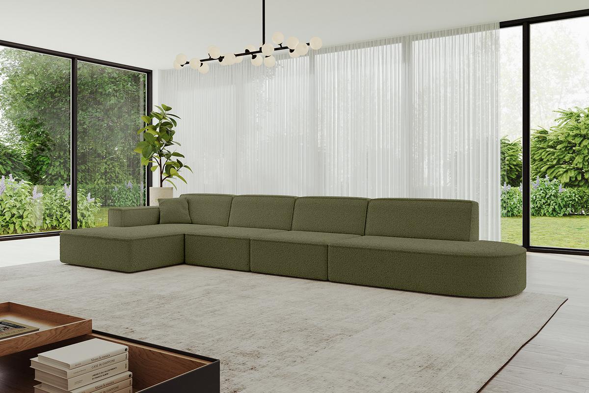 ECKSOFA Ottomane Links IREA-L3-v4 - 412x165x77 cm Grün - Platinfarben/Olivgrün, Holzwerkstoff/Textil (412/165cm) - ALTDECOR