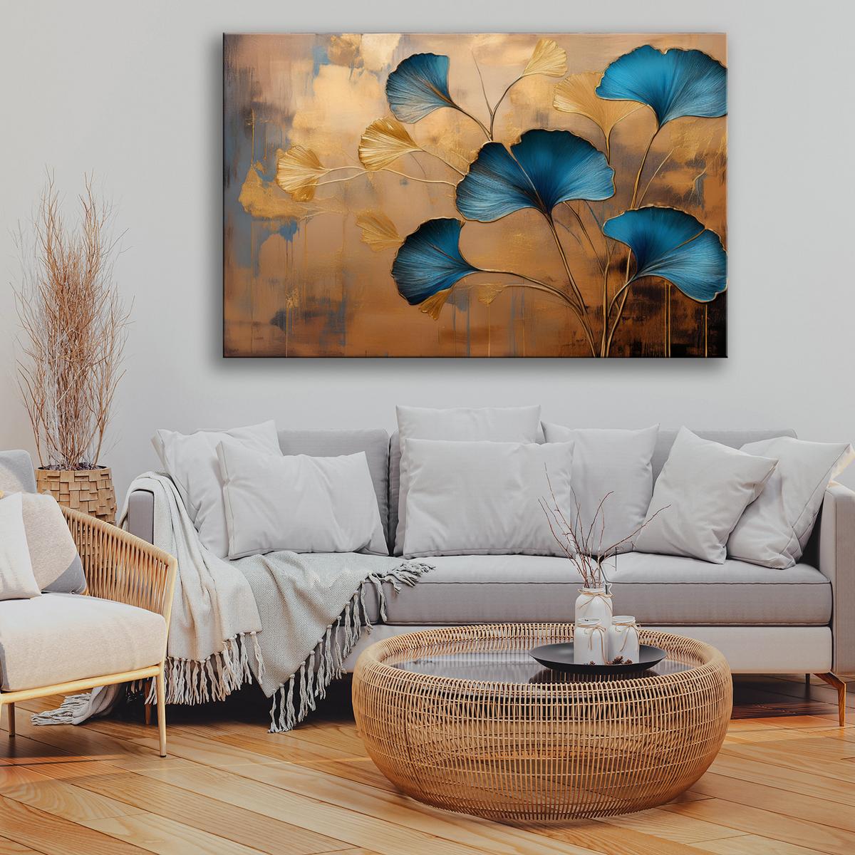 WANDBILD blumen ginko botanica art deco - Beige, Textil (60/40cm) - Feeby