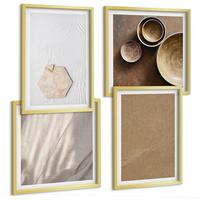 BILDER SET 4er Set - 50x50 cm & 40x60 cm Goldrahmen - Minimalistische warme Texturen - Goldfarben, Kunststoff (50/50cm) - TULUP