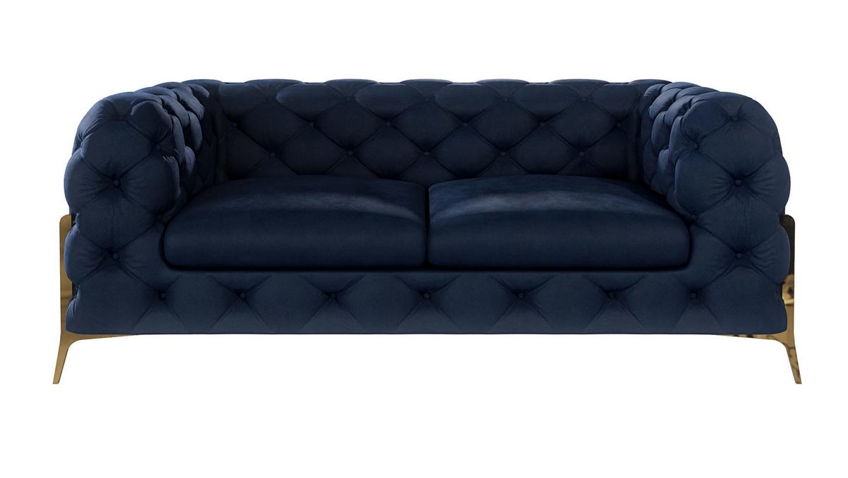 CHESTERFIELD-SOFA 2-Sitzer Lexi Marineblau Samt - Goldfarben/Dunkelblau, Holz/Textil (185/75/100cm) - S-Style Möbel