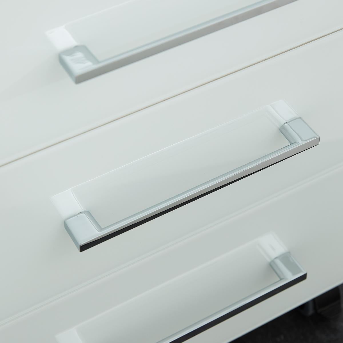 ROLLCONTAINER Glasfront 3 Schubladen Soft-Close & Abschließbar, Serie "Muenchen" Weiß - Weiß, Holzwerkstoff/Metall (40/55/50cm) - KADIMA DESIGN
