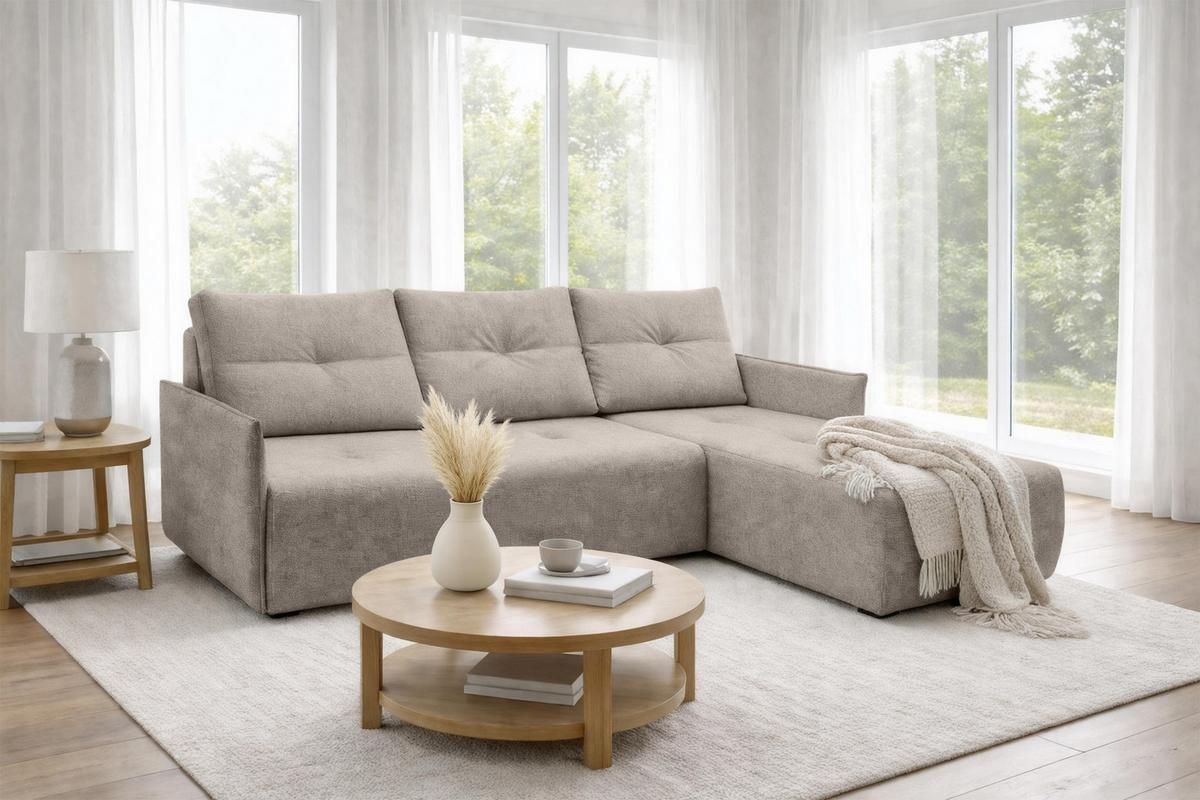 ECKSOFA L Form Damascus Hellbraun 212/143/88 cm Rechts mit Schlaffunktion - Hellbraun/Schwarz, Kunststoff/Textil (212/143cm) - AX Living