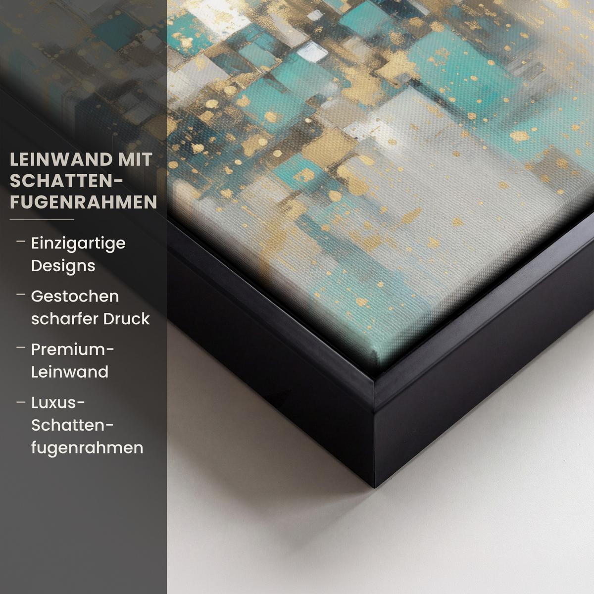 LEINWAND Bilder mit Rahmen - Abstrakt - Blöcke - Gold - Skyline - 30x20 - Beige, Textil (30/20cm) - MuchoWow