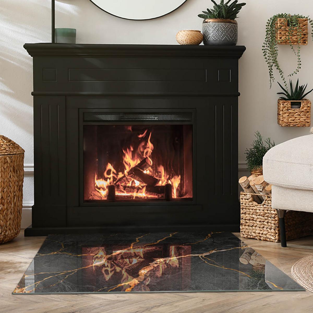 GLASPLATTE für Kamin 100x70 cm - Schwarz, Glas (100/70/0.4cm) - TULUP