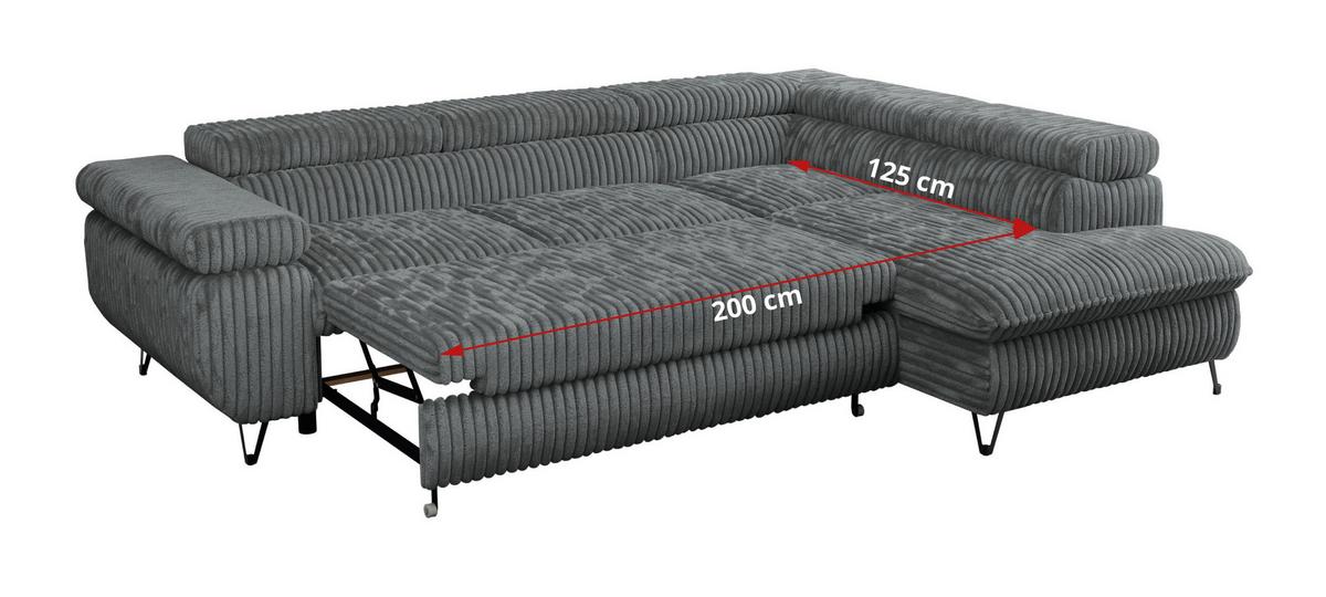 ECKSOFA PEDRO L Dunkelgrau Cord - Rechts Seite - Dunkelgrau/Schwarz, Textil/Metall (273/208cm) - MKS