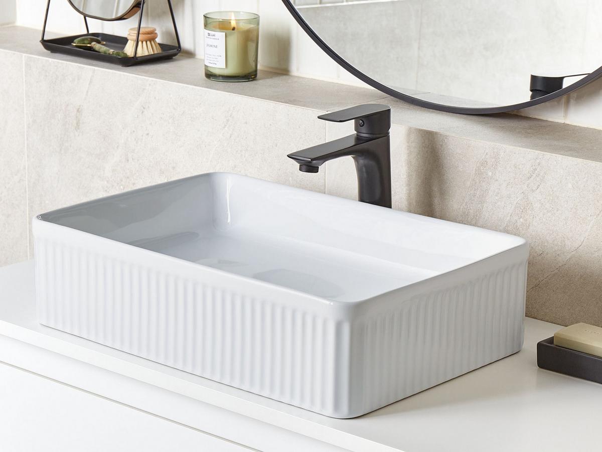 AUFSATZWASCHBECKEN Weiß 50/34 cm Keramik Geldo - Weiß, Keramik (50/13/34cm) - Beliani
