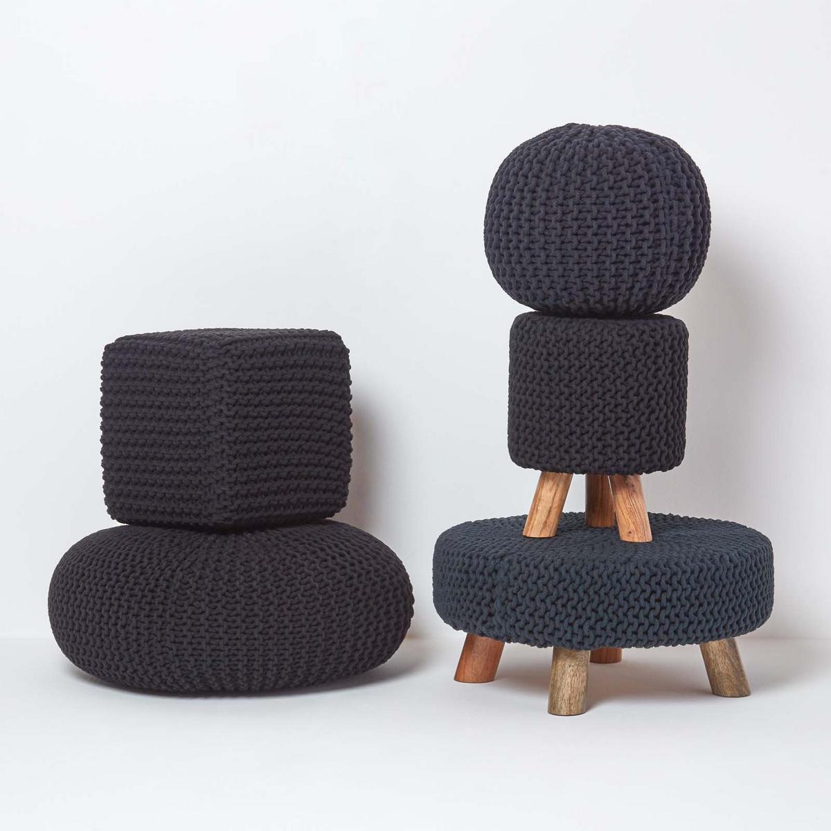 STRICK-POUF schwarz, 40/40/35 cm - Schwarz, Textil (40/35/40cm) - Homescapes