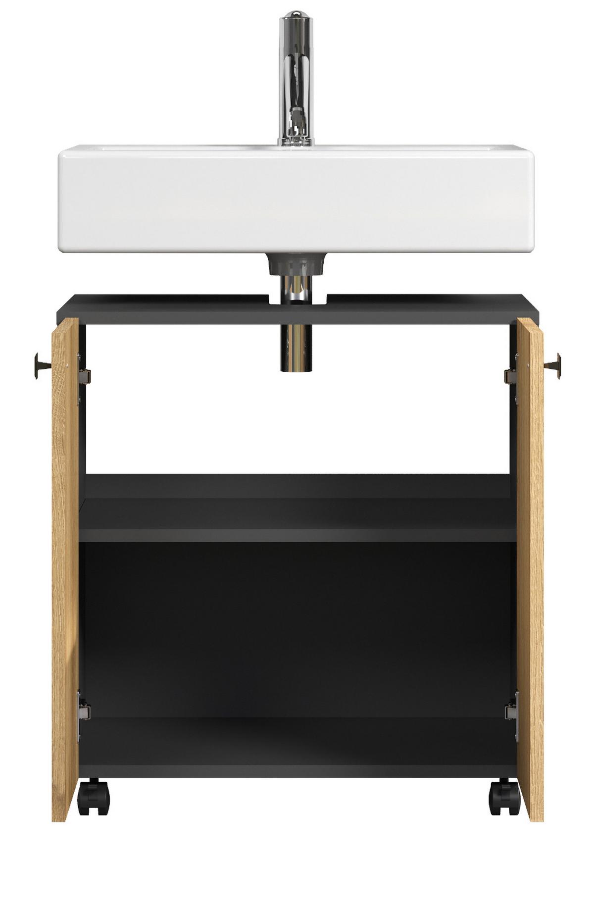 WASCHBECKENUNTERSCHRANK Evoke Eiche, grau 60 cm, Badschrank auf Rollen - Eichefarben/Anthrazit, Holzwerkstoff/Metall (60/64/42cm) - Top.Furn