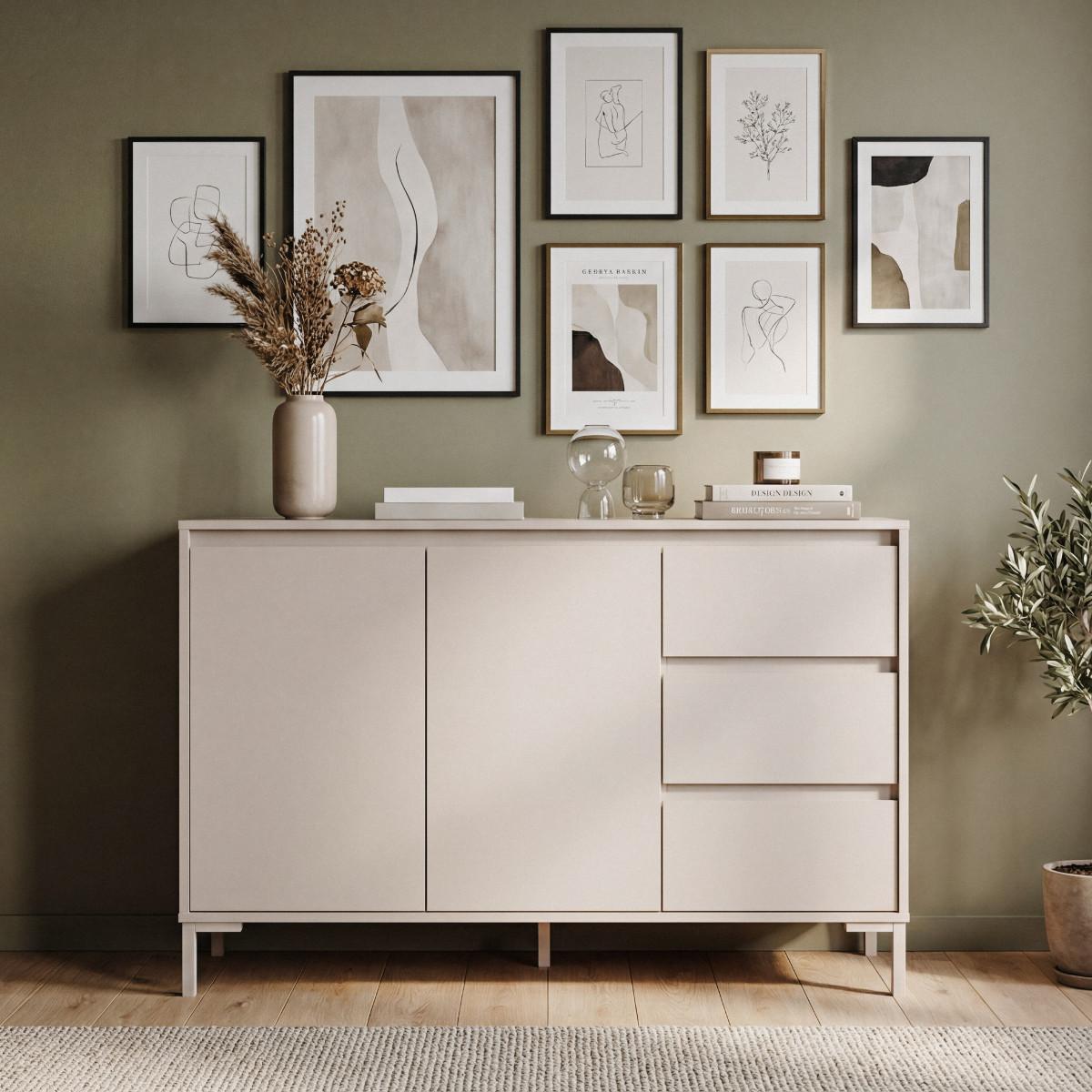 SIDEBOARD 2 Türen und 3 Schubladen, kaschmirfarben 40/87/120 cm - Beige, Holzwerkstoff (40/87/48cm) - Calicosy